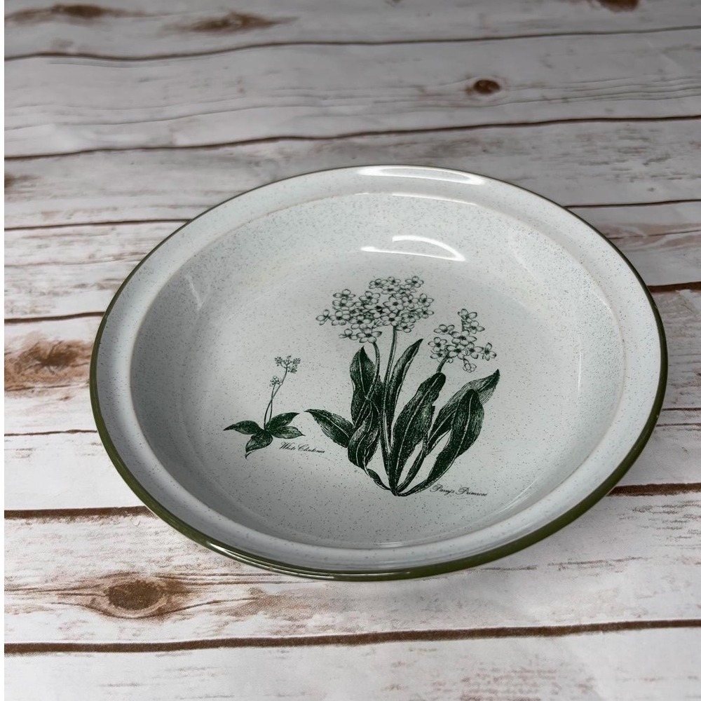 Noritake 70s Stoneware 'Mountain Flowers' Green and Beige Speckled Flat Bowl